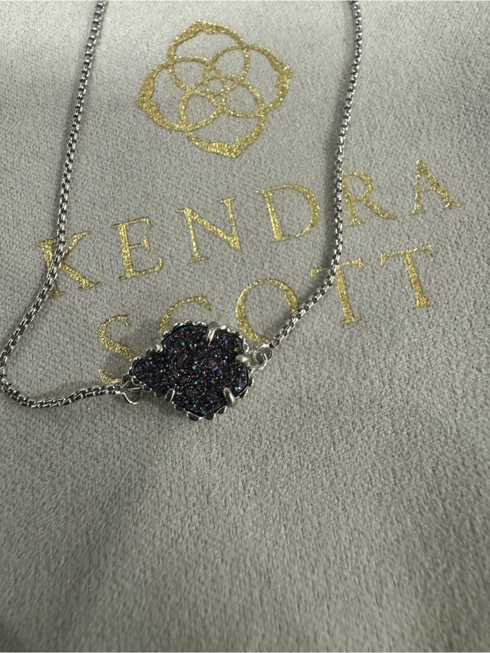 Kendra Scott Silver Bracelet with multi-color druzy pendant
